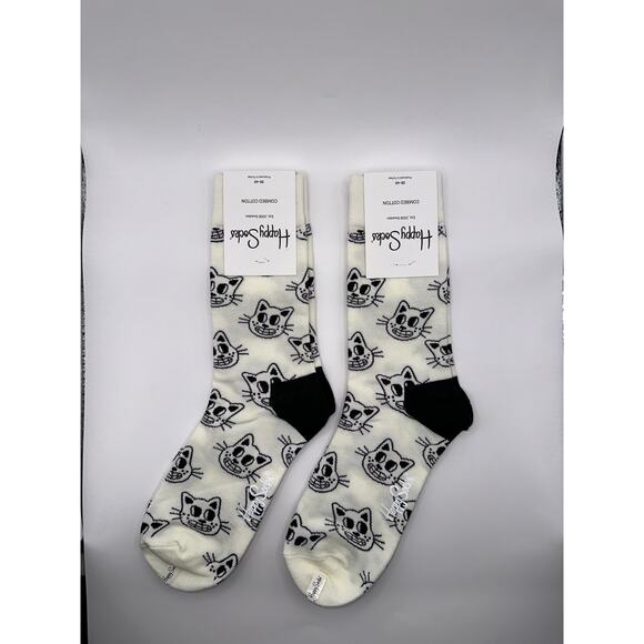 Happy Socks Accessories - 2 Pairs Happy Socks White Cat Half Calf Size Medium Unisex